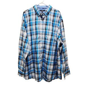 Mens Classic Collection Size 4XL Plaid Button-Up Shirt Blue/White Regular Fit